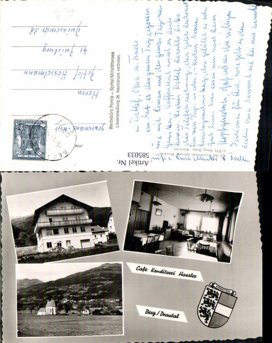 585033,Mehrbild Ak Berg im Drautal Cafe Konditorei Hassler Kirche Gaststube