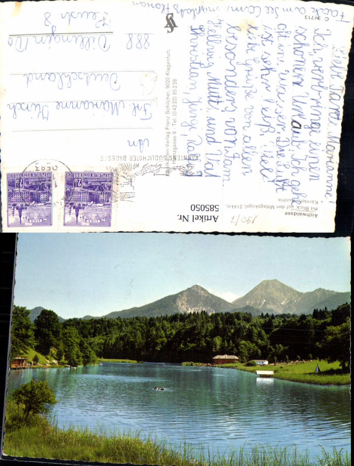 585050,Aichwaldsee Finkenstein am Faaker See Blick auf Mittagskogel