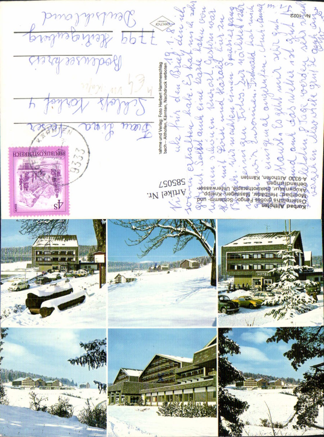 585057,Mehrbild Ak Althofen Winteransichten Hotel VW Käfer