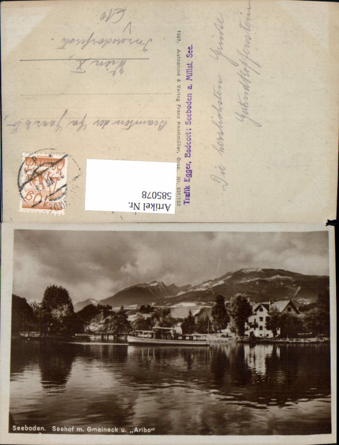 585078, Photo Ak Seeboden am Millstätter See Seehof m. Gmeineck u. Aribo pub Franz Knollmüller 631/103