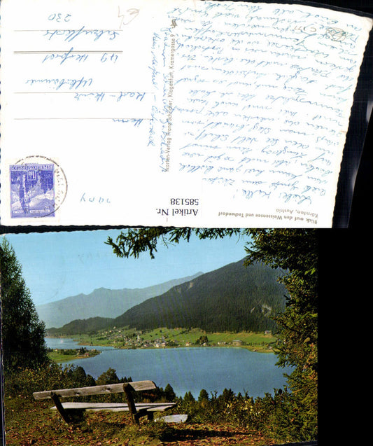 585138,Blick auf Weißensee u. Techendorf Gemeinde Weißensee Bank i. Vordergrund