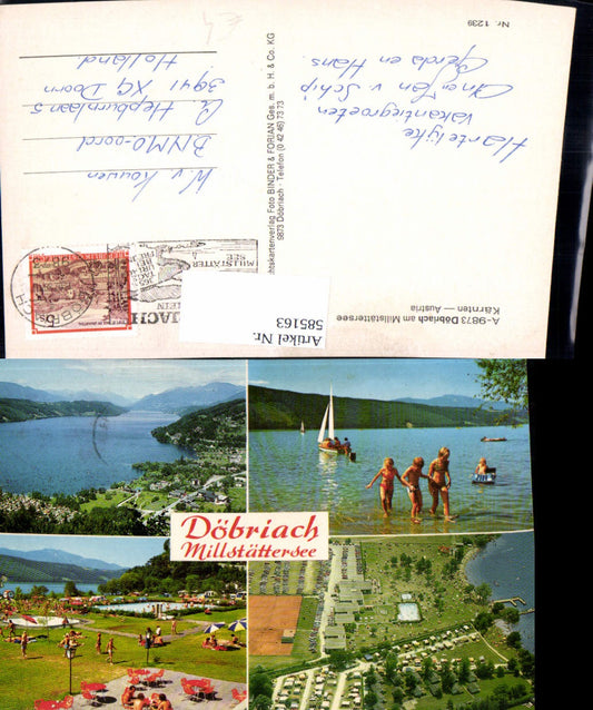585163,Mehrbild Ak Döbriach Radenthein Millstättersee Schwimmbad Campingplatz Strandleben Segelboot