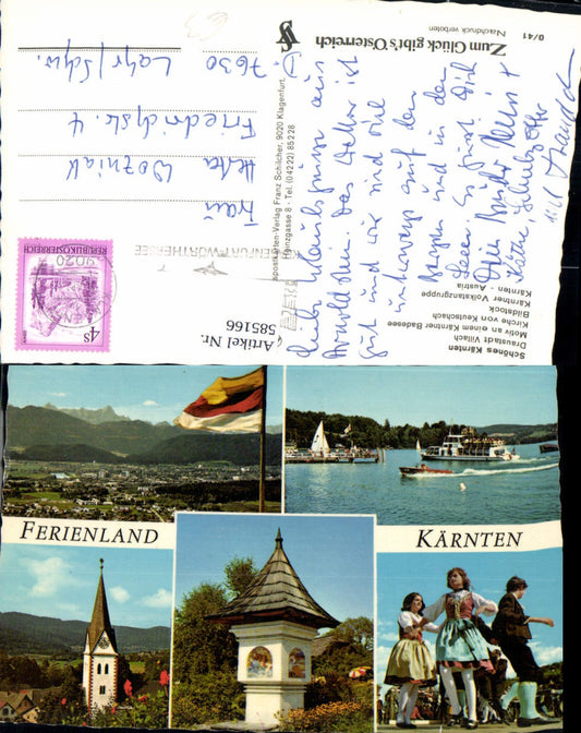 585166,Mehrbild Ak Villach Kirche v. Keutschach Bildstock Volkstanzgruppe Kärntner Badesee