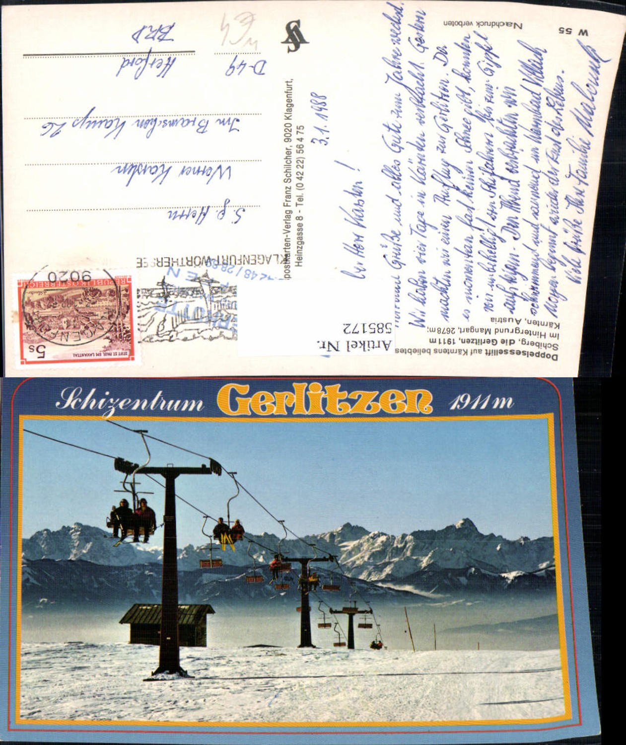 585172,Gerlitzen Sessellift Wintersport Treffen am Ossiacher See