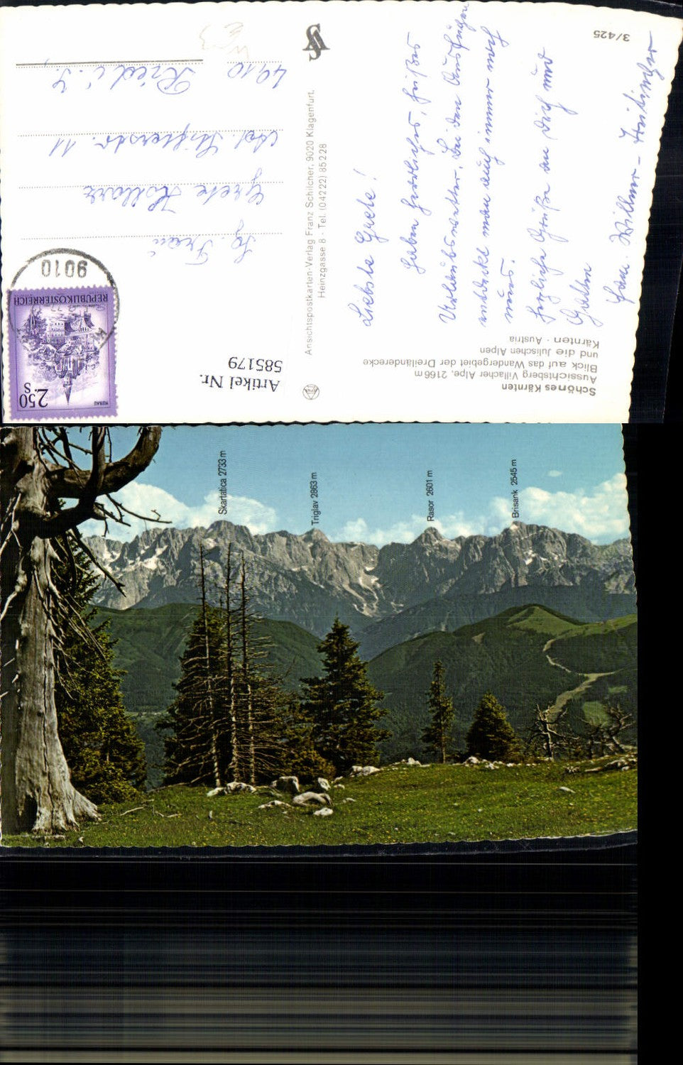 585179, Villach Villacher Alpe Dreiländerecke u. Julian Alps Dobratsch summit map