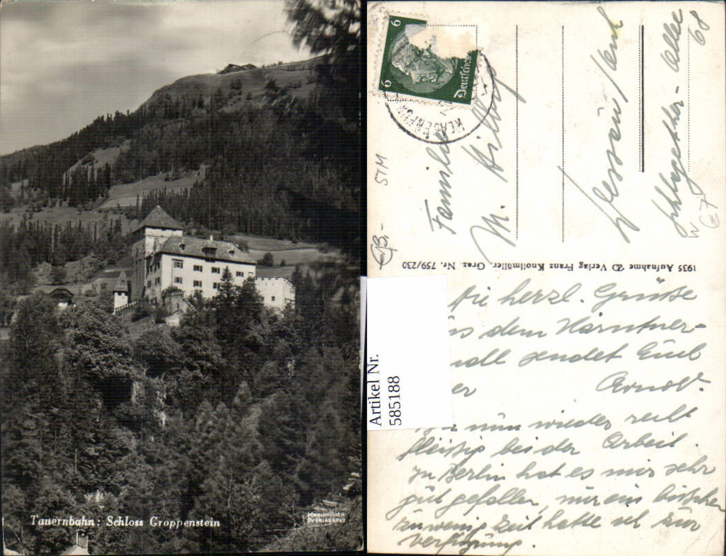 585188,Foto Ak Obervellach Tauernbahn Schloss Burg Groppenstein