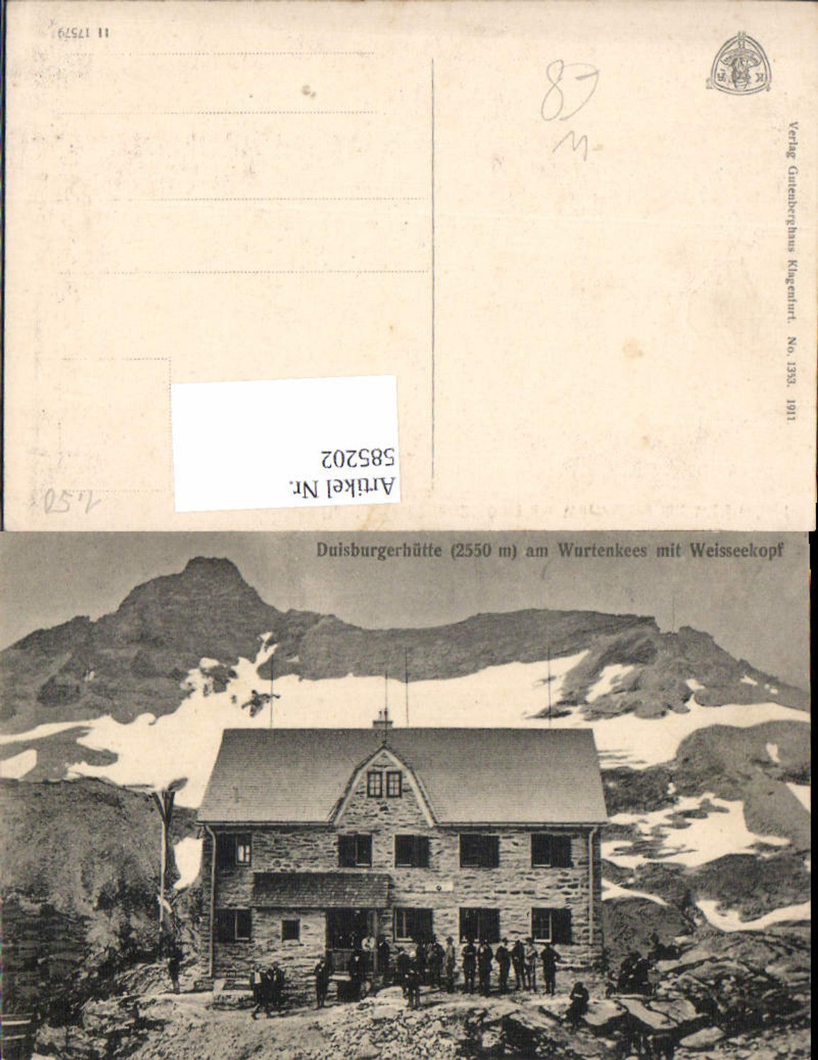 585202, Duisburger Hütte a. Wurtenkees m. Weisseekopf Flattach Innerfragant