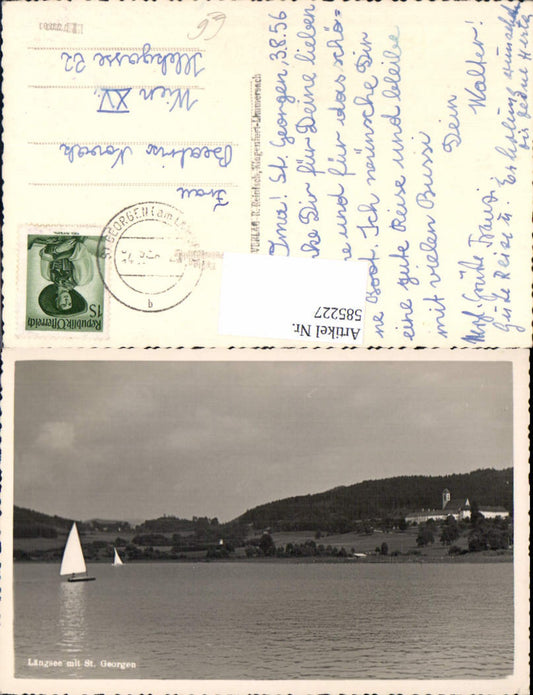 585227,Foto Ak Längsee m. St Georgen Stift St Georgen am Längsee Segelboot Segeln