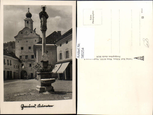 585254,Foto Ak Gmünd in Kärnten Säule Brunnen