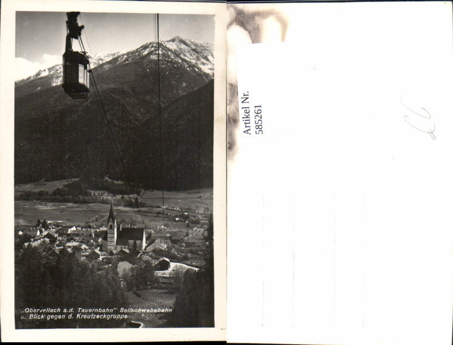585261,Foto Ak Obervellach a. d. Tauernbahn Seilbahn Gondel Blick Kreutzeckgruppe