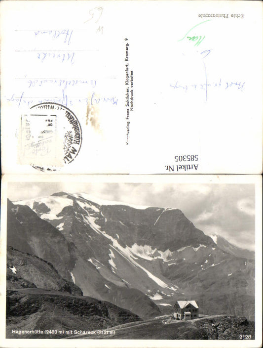 585305, Photo Ak Hagenerhütte m. Schareck Mallnitz