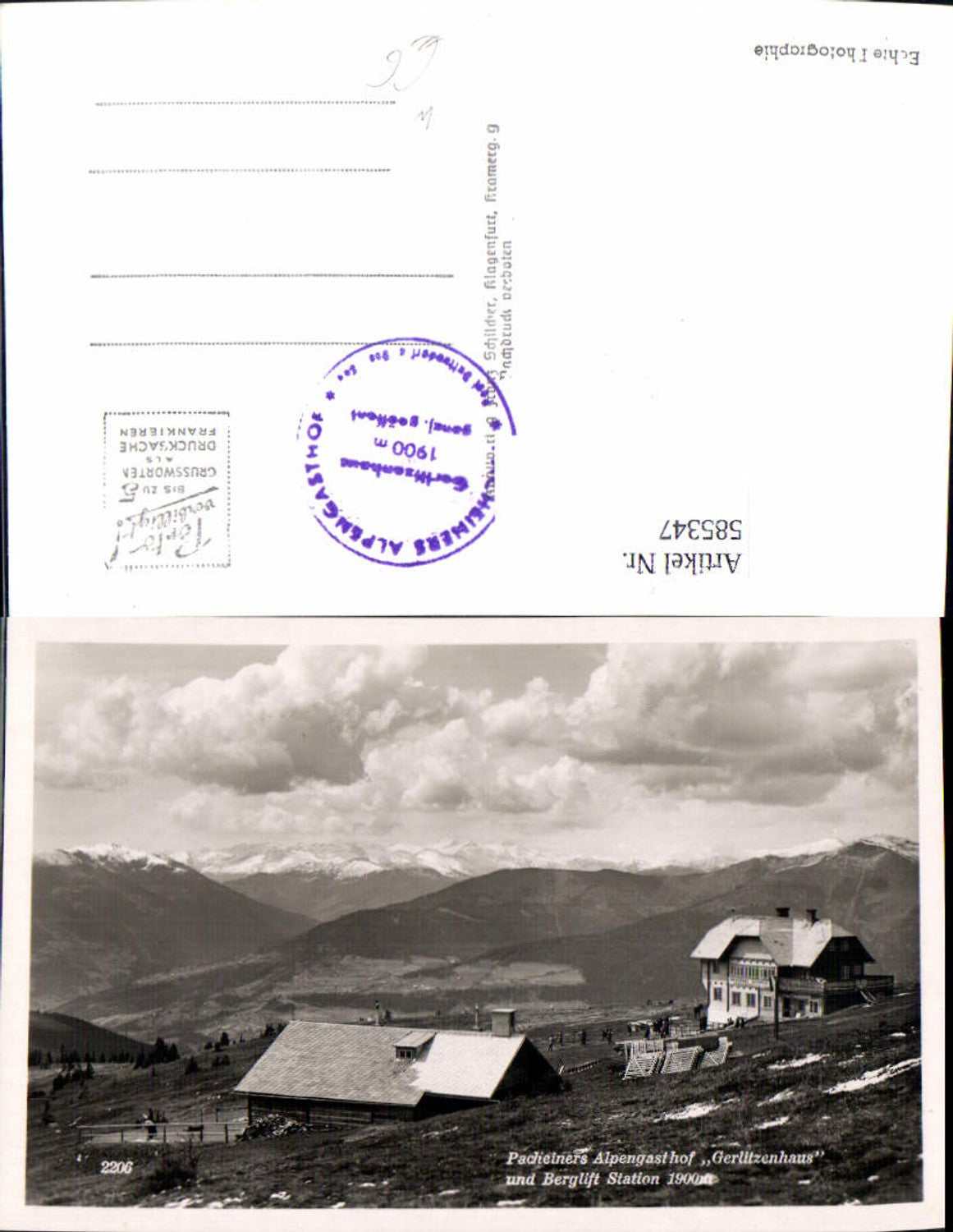 585347,Foto Ak Pacheiners Alpengasthof Gerlitzenhaus u. Berglift Station Treffen am Ossiacher See