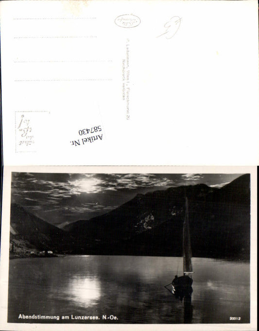 587430,Foto Ak Lunzersee Abendstimmung Lunz a. See Segelboot Boot