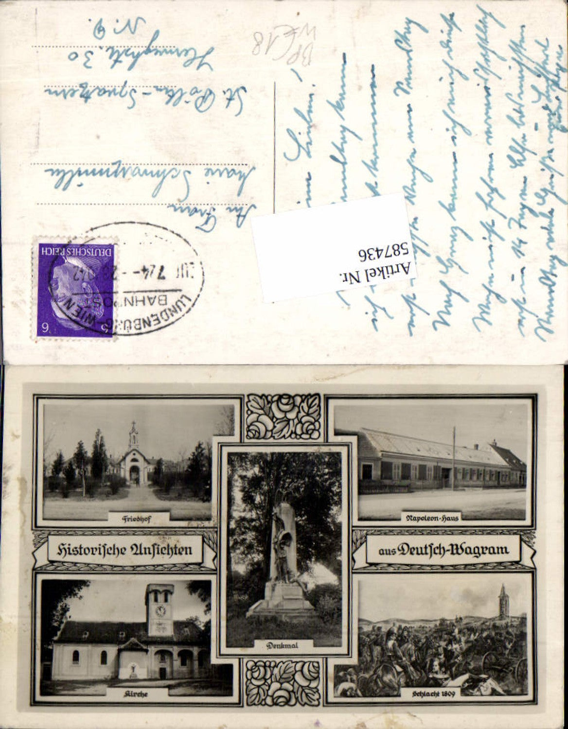 587436,Mehrbild Ak Deutsch-Wagram Denkmal Kirche Friedhof Bahnpost Zug 724 Lundenburg Wien