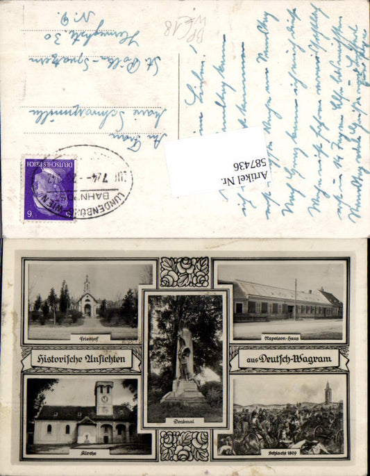 587436,Mehrbild Ak Deutsch-Wagram Denkmal Kirche Friedhof Bahnpost Zug 724 Lundenburg Wien