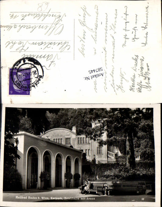 587445,Foto Ak Heilbad Baden b. Wien Kurpark Trinkhalle m. Arena