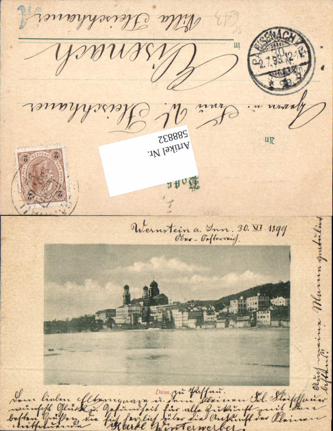 588832, Wernstein am Inn 1899 Railway Post Office Train 359