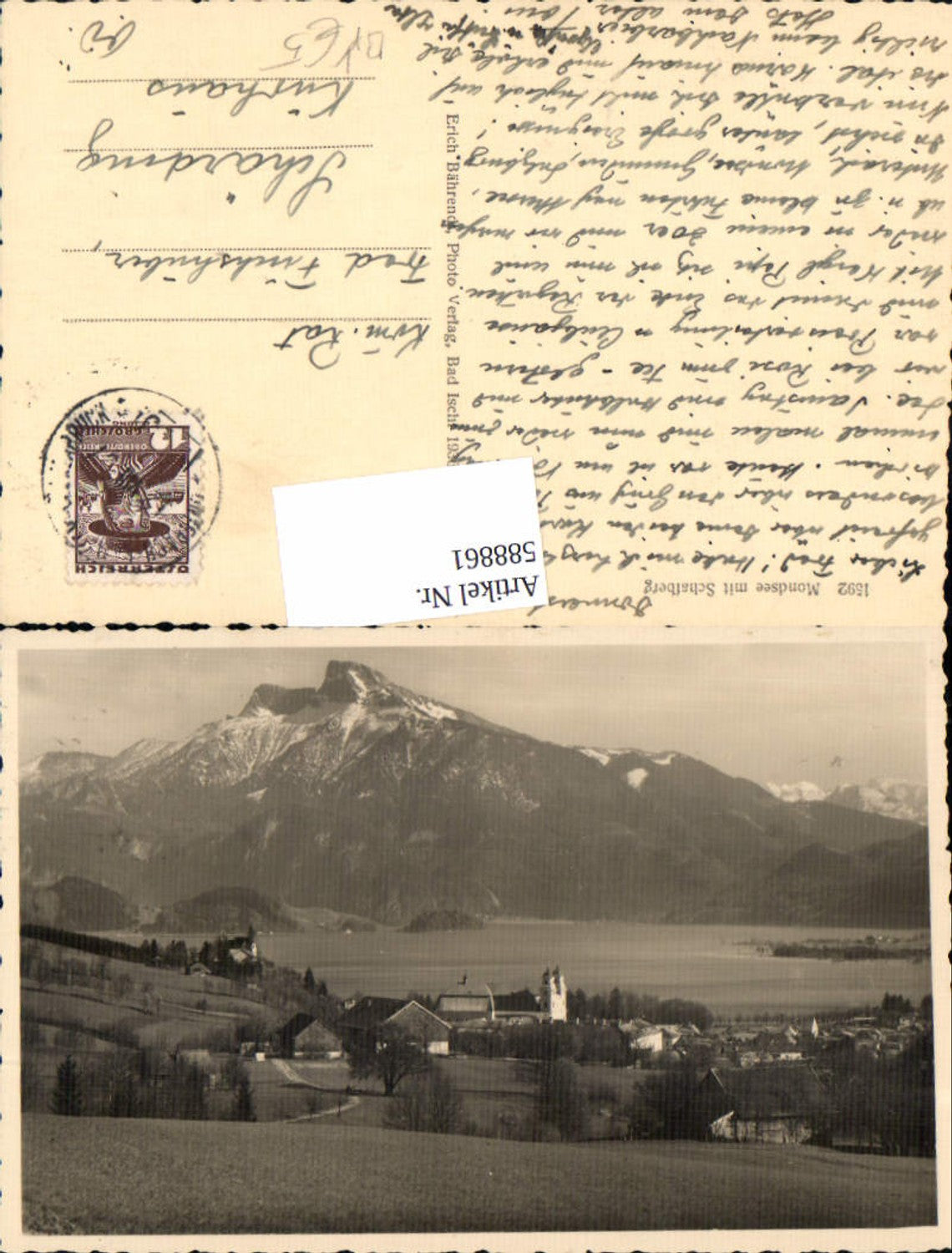 588861,Mondsee m. Schafberg Bahnpost