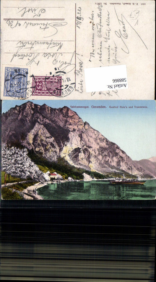 588866,Gmunden Gasthof Hoisn mit Traunstein Dampfer pub Brandt 1202 c