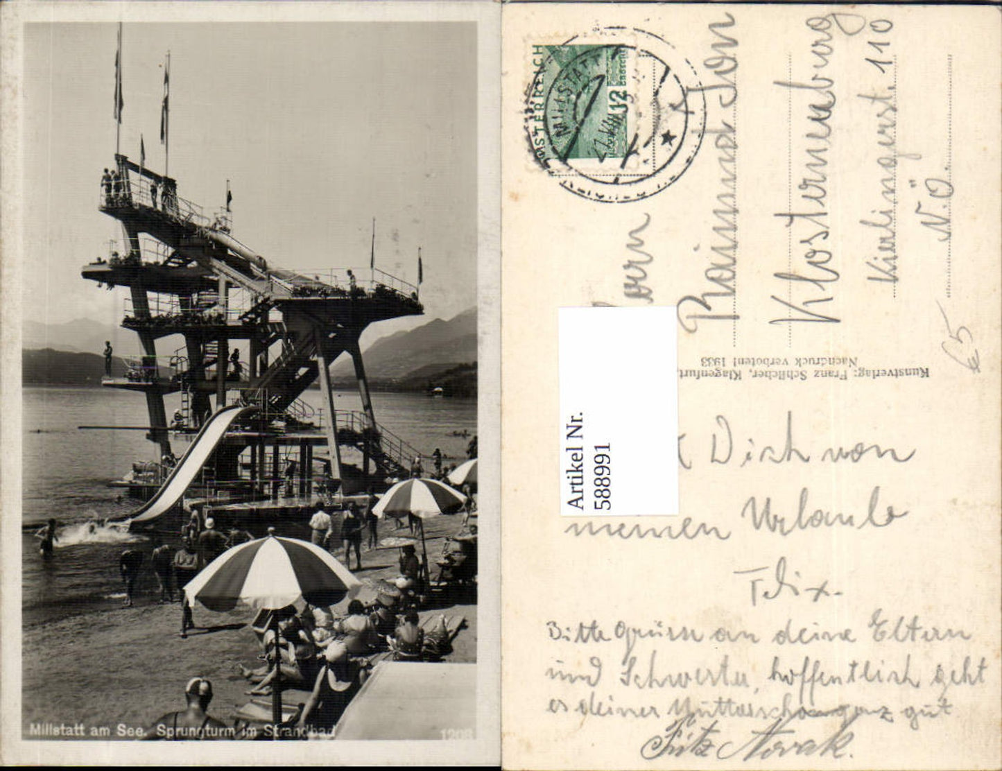 588991,Millstatt am See Millstättersee Strandbad Sprungturm Turm