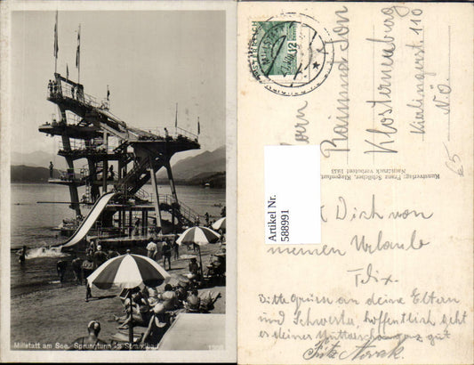 588991,Millstatt am See Millstättersee Strandbad Sprungturm Turm