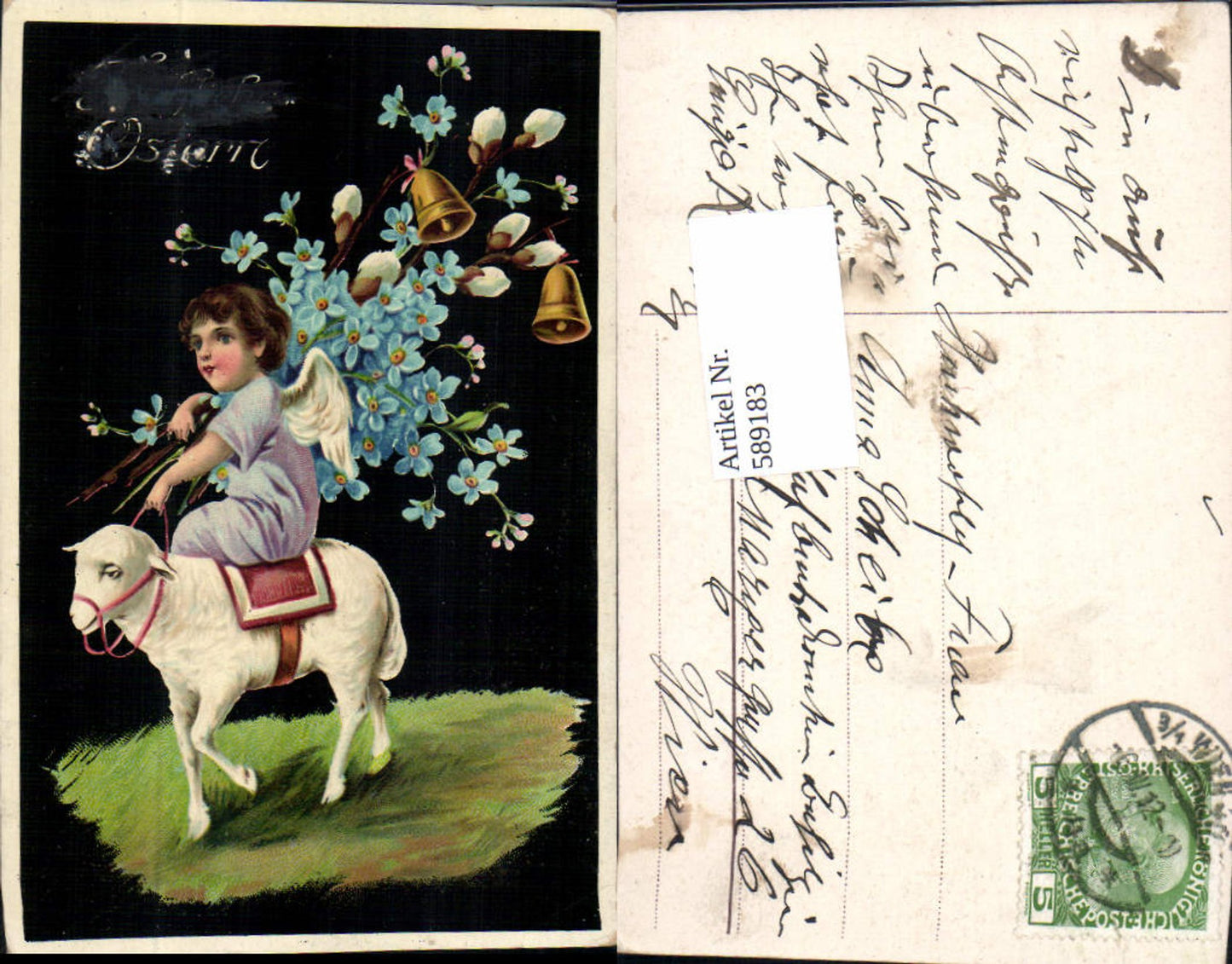 589183, great AK Easter donkey bells angel Easter angel
