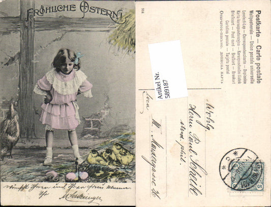 589187,tolle AK Ostern Küken Eier Mädchen