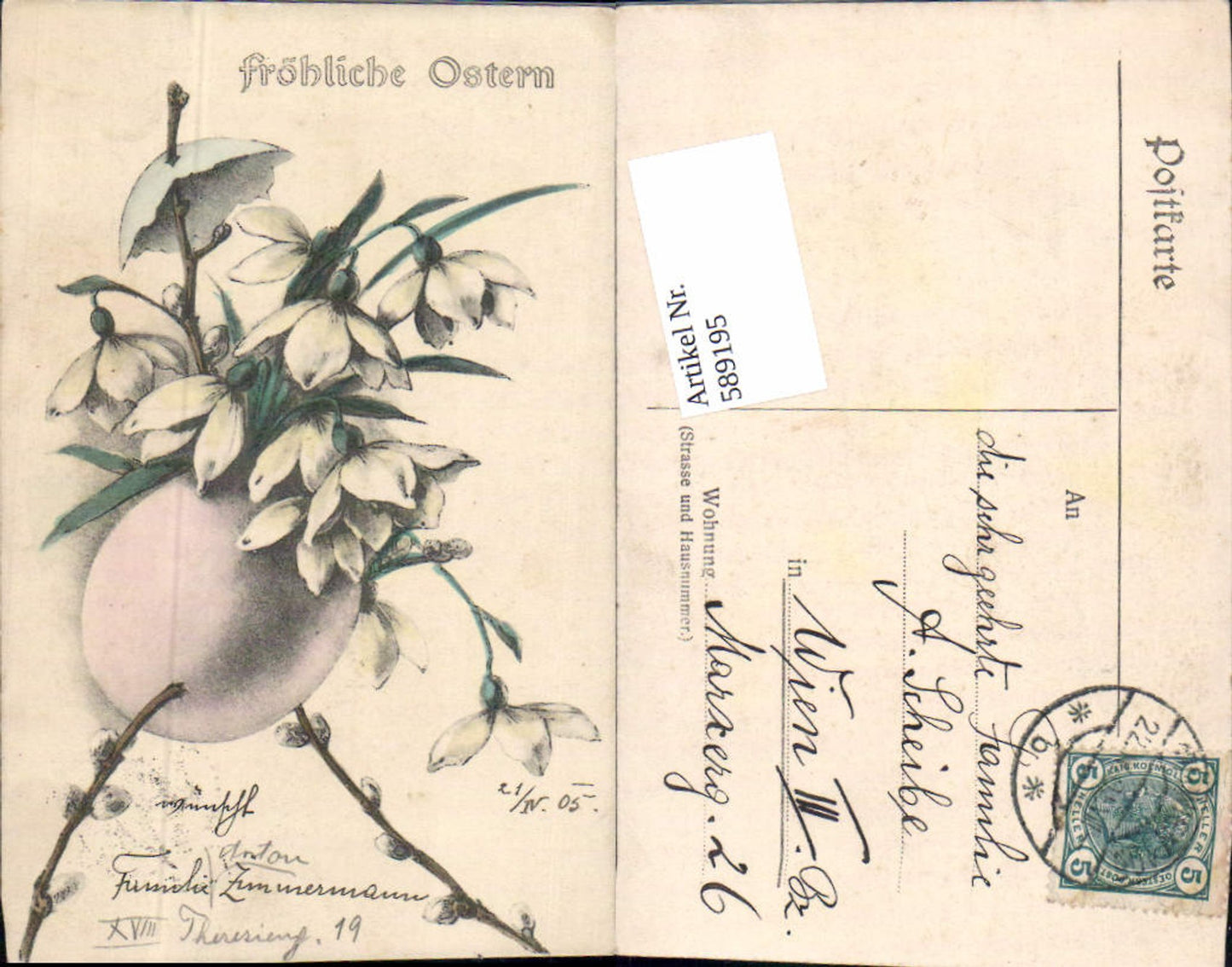 589195,tolle AK Ostern Ei Palmkätzchen
