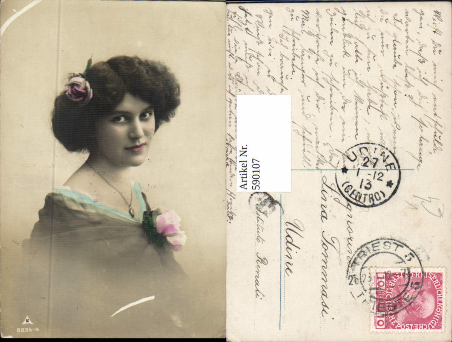 590107,Foto-AK Frau Portrait Blume pub Photochemie Berlin 6834-4