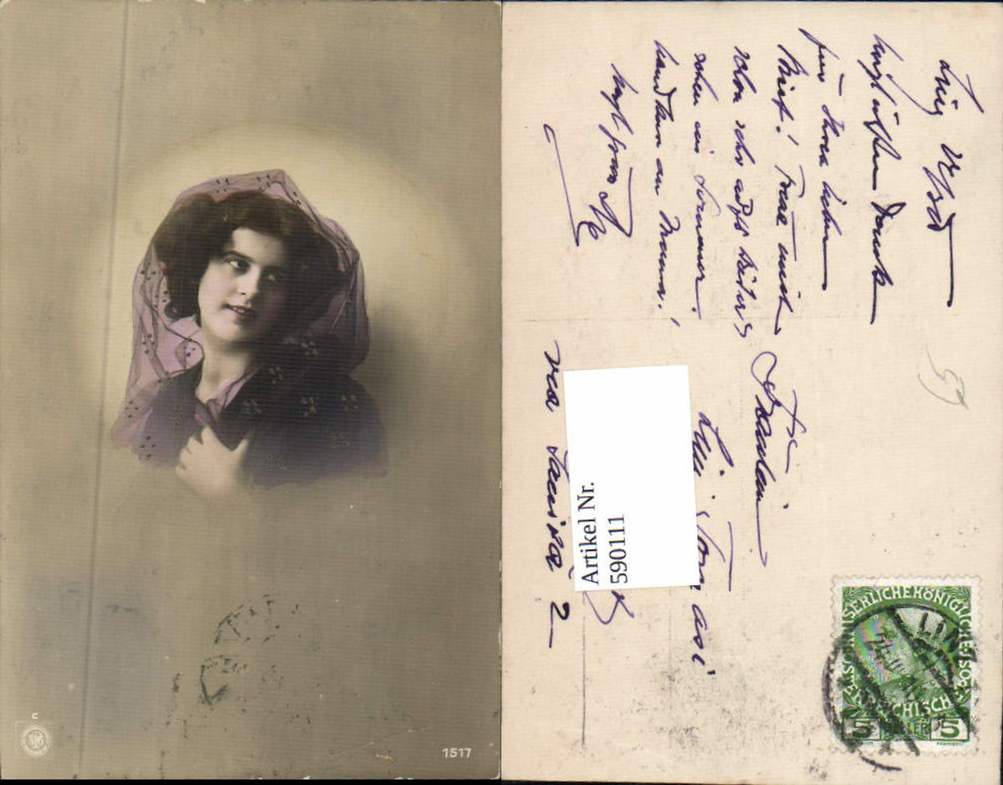 590111,Foto-AK Schleier Frau Mode Portrait pub NPG 1517