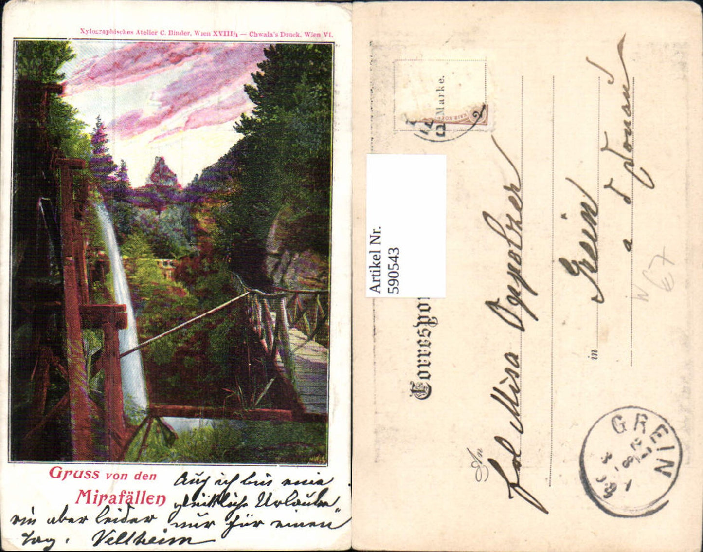 590543,Künstler Ak Mirafall Wasserfall Mitterbach am Erlaufsee