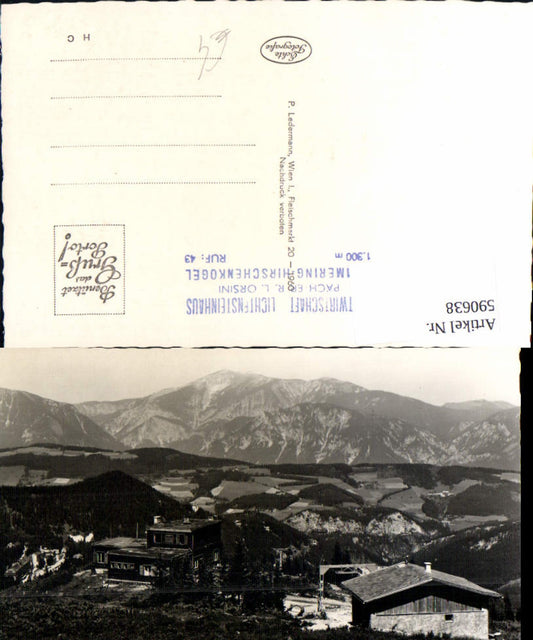 590638,Foto Ak Hirschenkogel Liechtensteinhaus u. Sessellift geg. Schneeberg Semmering