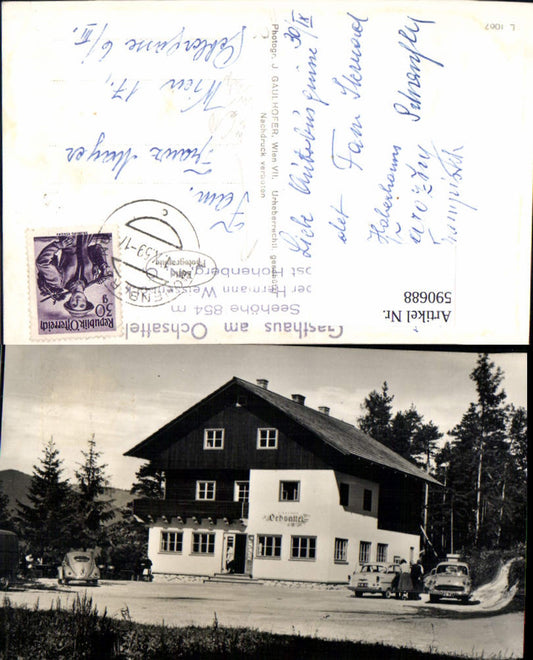 590688,Foto Ak Gasthaus a. d. Ochsattel VW Käfer Hohenberg St. Aegyd am Neuwalde
