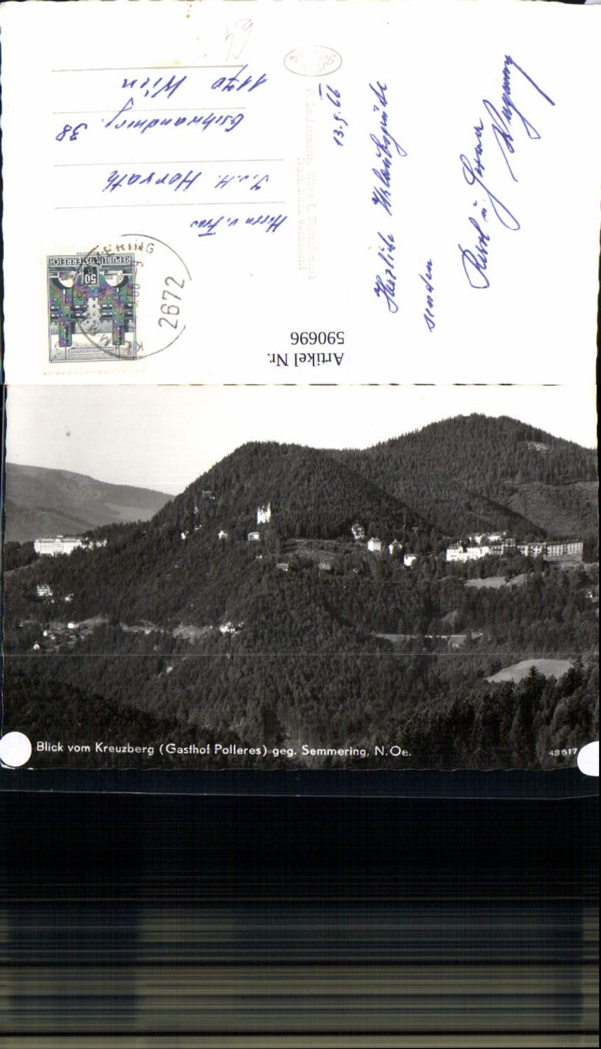 590696,Foto Ak Blick v. Kreuzberg Gasthof Polleres geg. Semmering