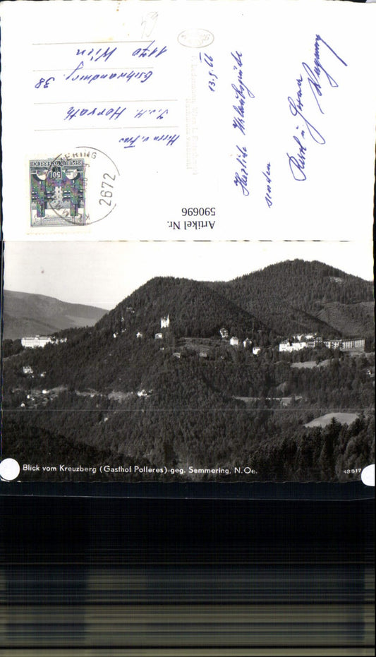 590696,Foto Ak Blick v. Kreuzberg Gasthof Polleres geg. Semmering