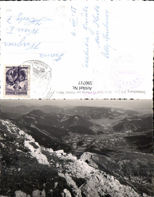 590717,Foto Ak Schneeberg Blick über Puchberg zur Hohen Wand Puchberg am Schneeberg