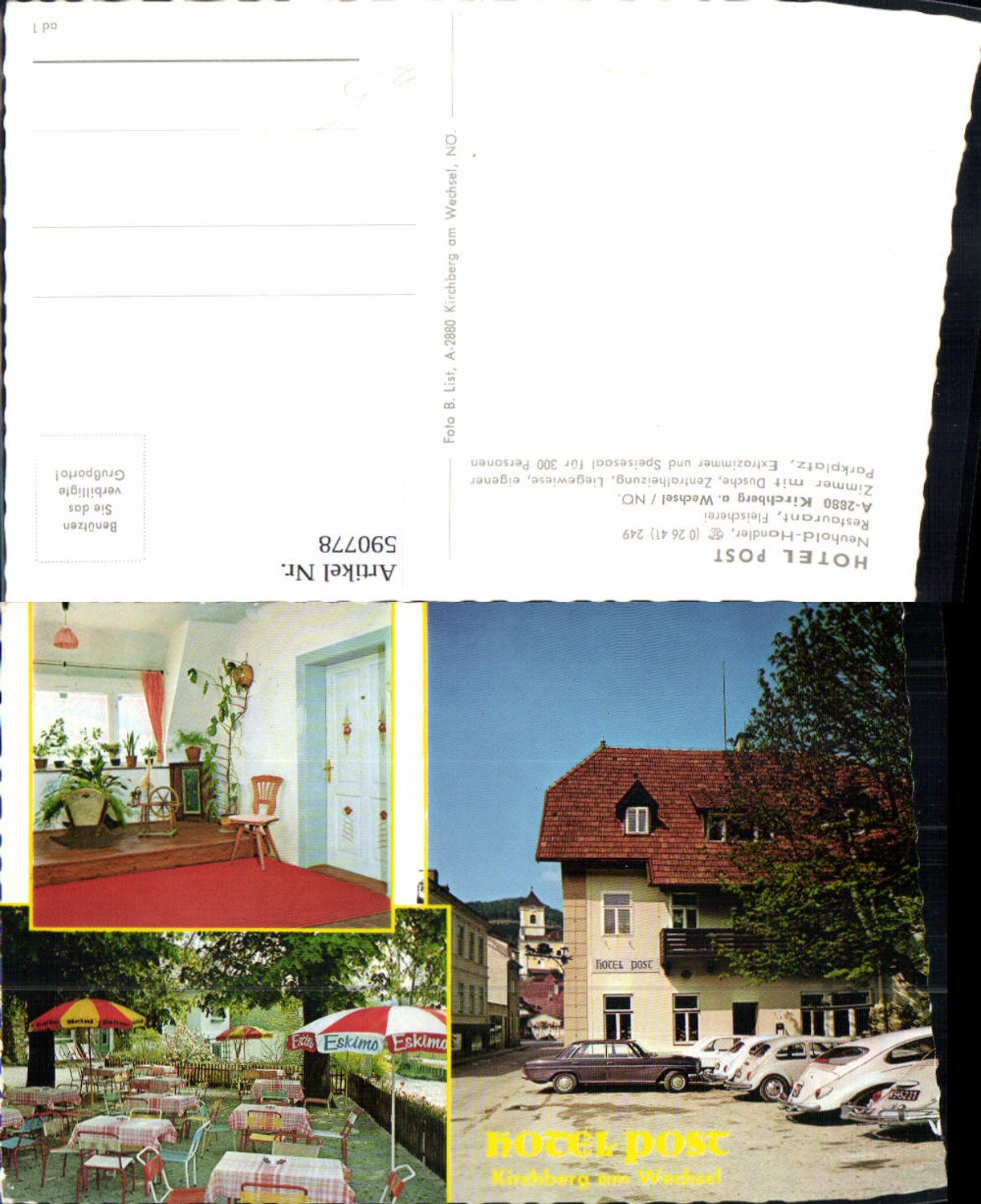 590778,Mehrbild Ak Hotel Post Kirchberg a. Wechsel VW Käfer Spinnrad