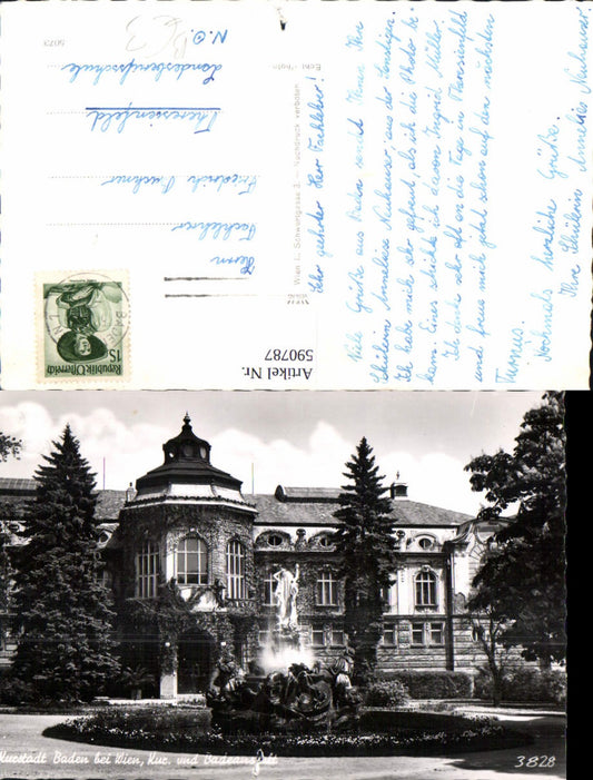 590787,Foto Ak Baden b. Wien Kur u. Badeanstalt Brunnen Springbrunnen