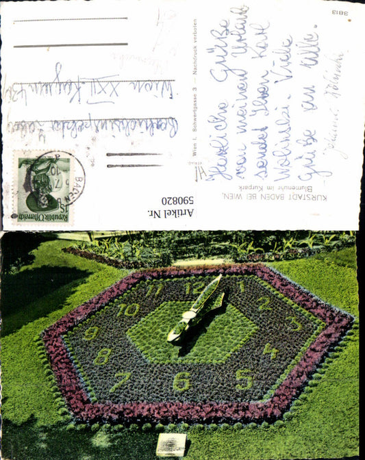 590820,Foto Ak Baden b. Wien Blumenuhr Kurpark Blumen