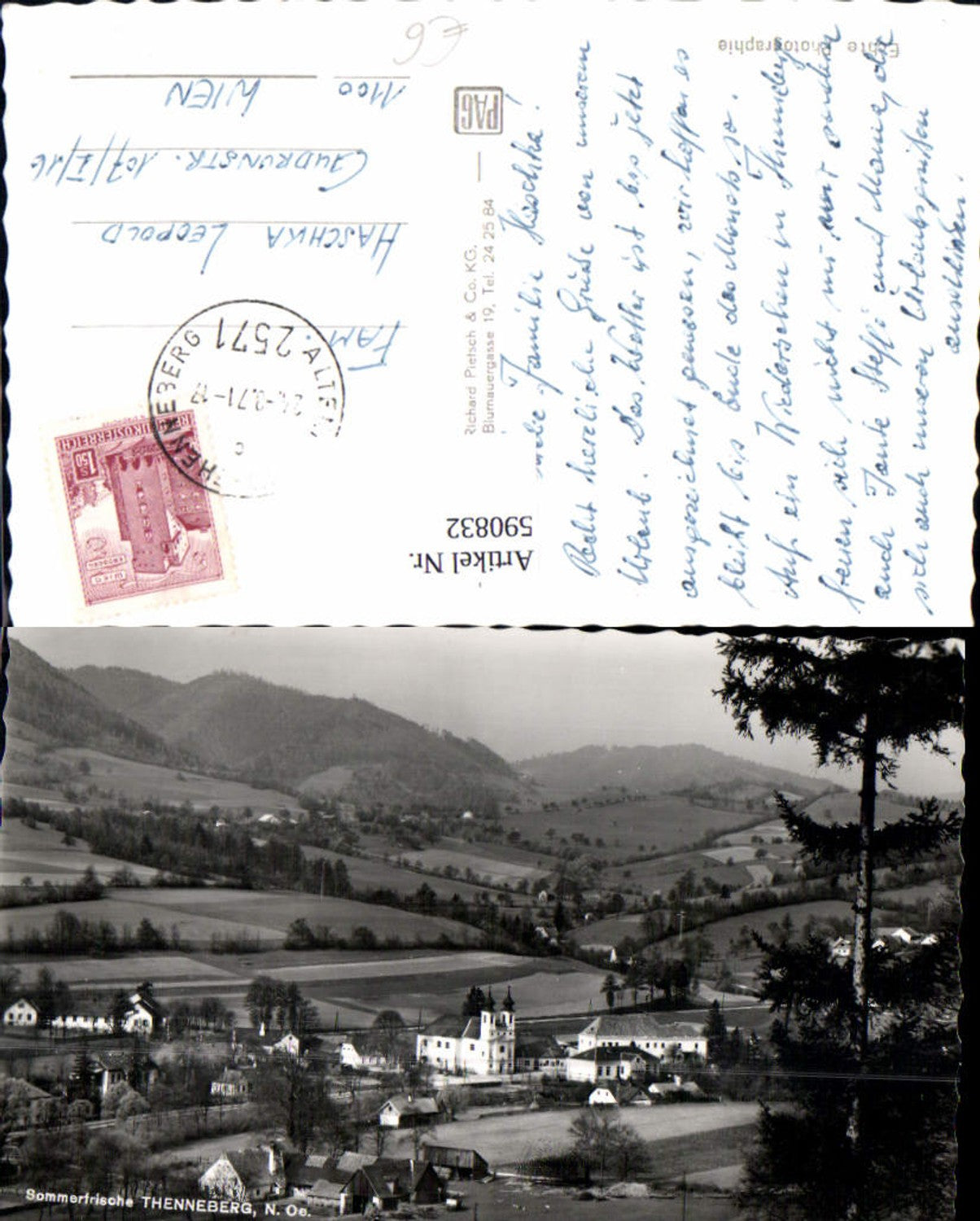 590832,Foto Ak Thenneberg Ansicht m. Kirche Altenmarkt an der Triesting