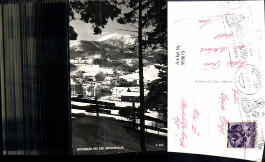590870,Foto Ak Mitterbach am Erlaufsee m. d. Gemeindealpe Winterpartie