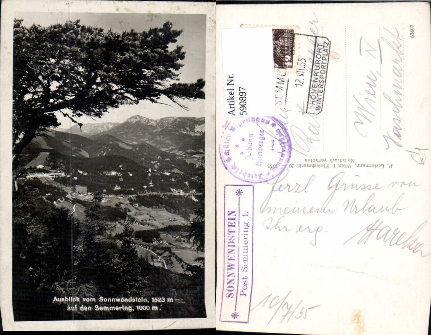 590897,Foto Ak Semmering Ausblick v. Sonnwendstein a. d. Semmering