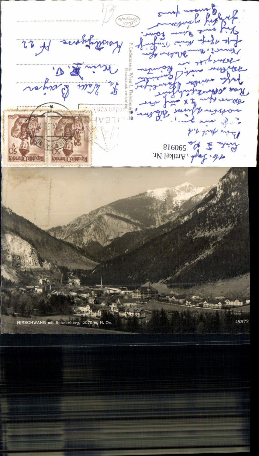 590918,Foto Ak Hirschwang m. Schneeberg Reichenau an der Rax