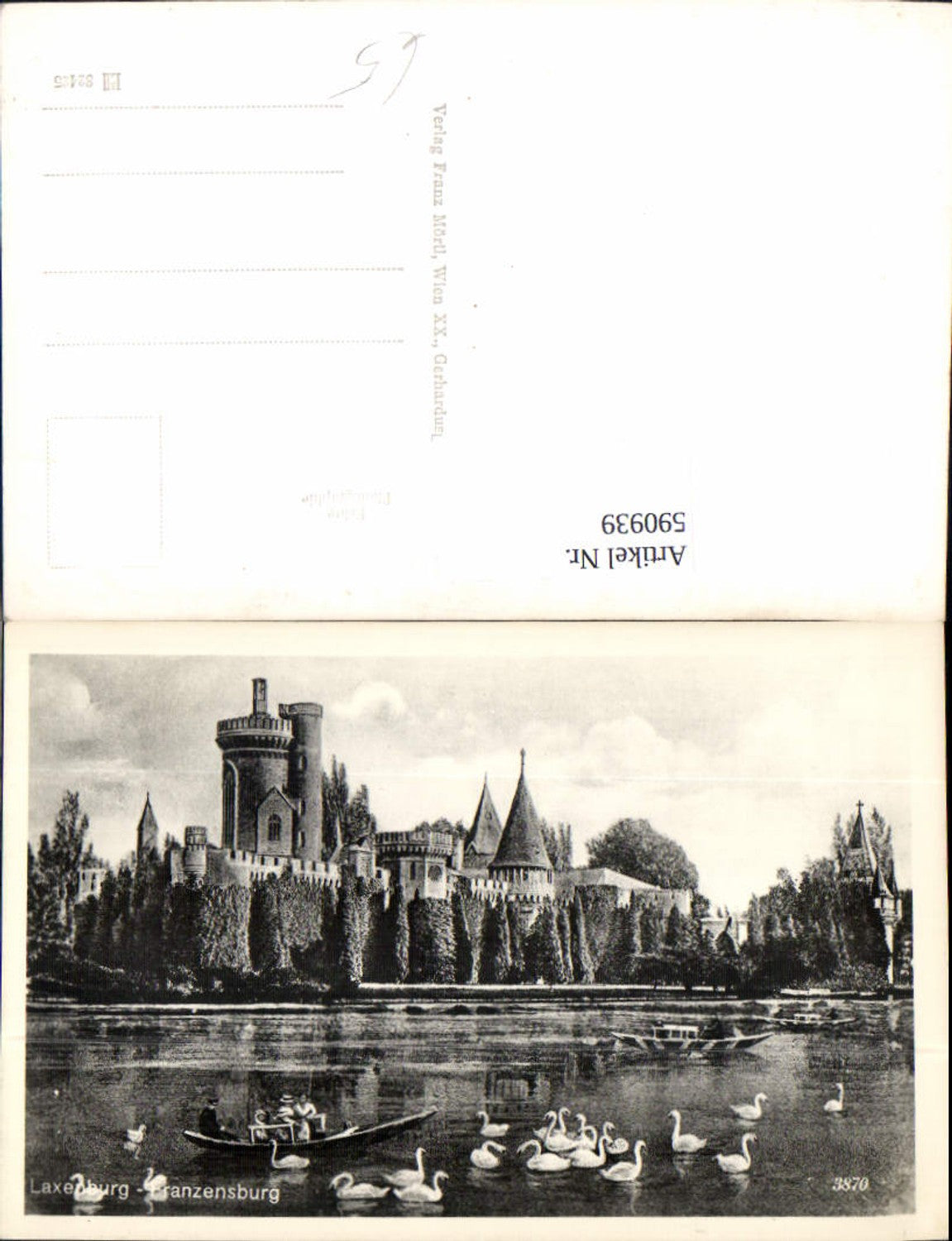 590939,Foto Ak Laxenburg Franzensburg Schwan Schwäne Boot