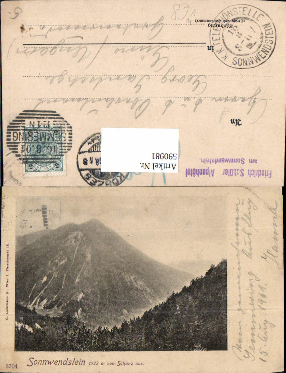 590981,Sonnwendstein v. Schanz aus b. Maria Schutz Schottwien pub Ledermann 3704