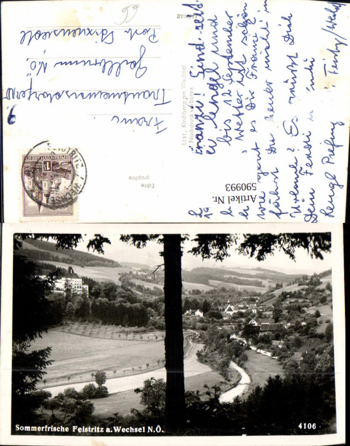 590993, Photo Ak Feistritz a. Wechsel View with castle