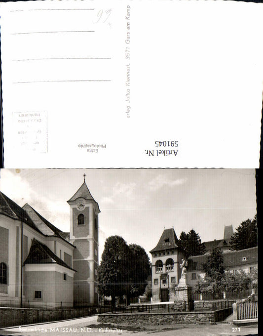 591045,Foto Ak Maissau Kirchenplatz Kirche Statue
