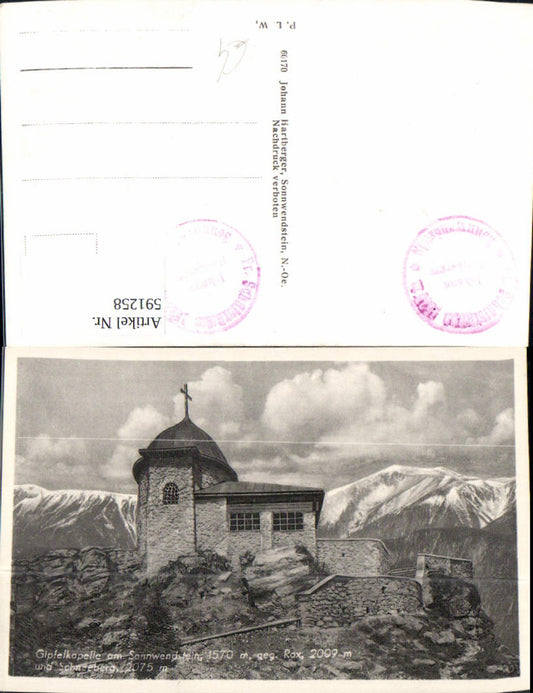 591258,Foto Ak Gipfelkapelle a. Sonnwendstein geg. Rax u. Schneeberg Maria Schutz Schottwien