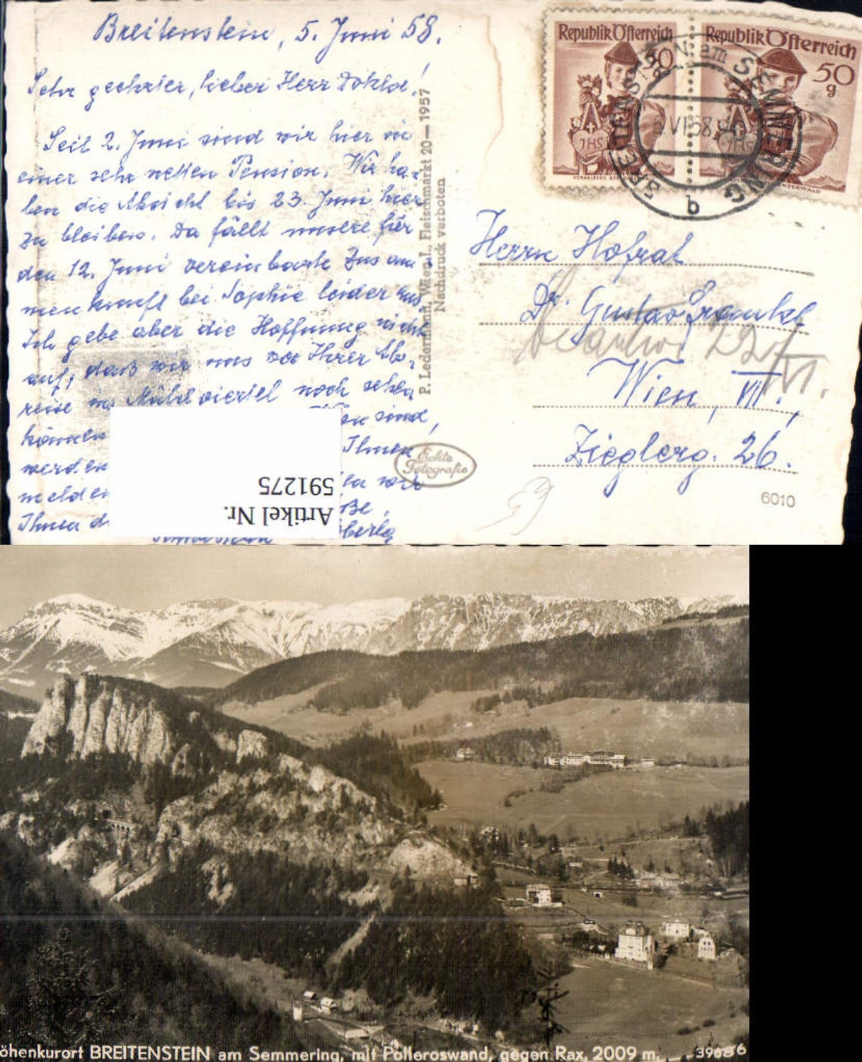 591275,Foto Ak Breitenstein a. Semmering m. Polleroswand geg. Rax