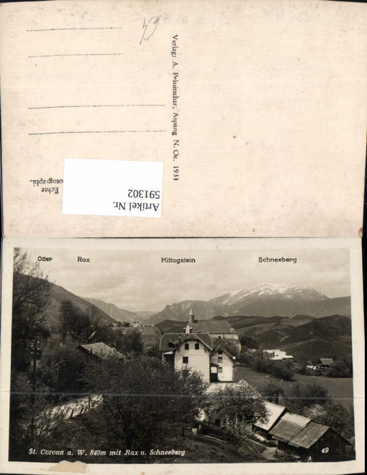 591302,Foto Ak St. Corona am Wechsel m. Rax u. Schneeberg